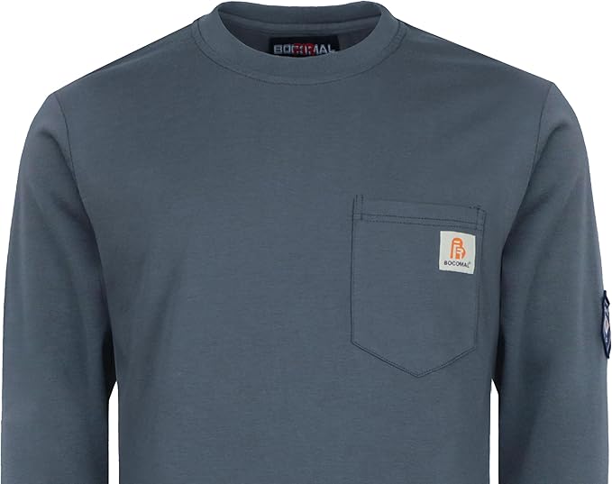 BOCOMAL FR Shirts Lightweight Classic Crew Long Sleeve Fire Resistant Shirt CAT2