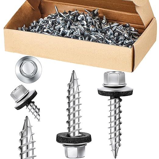 Tandefio Zinc Hex Head Metal Roofing Screws Galvanized Roof Self Starting Tapping Siding Sheet with Rubber Washer Seal for Wood Panels Summer (500 Pcs, #10 x 1)