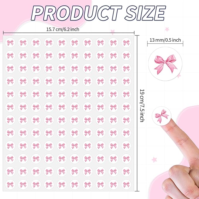 2400 Pcs Small Sticker for Kids,Mini Bow Sticker Cartoon Paper Small Decals Cute Self-Adhesive Stickers for Summer Party Envelopes Scrapbook Gifts DIY Supplies,0.5in（Bow）