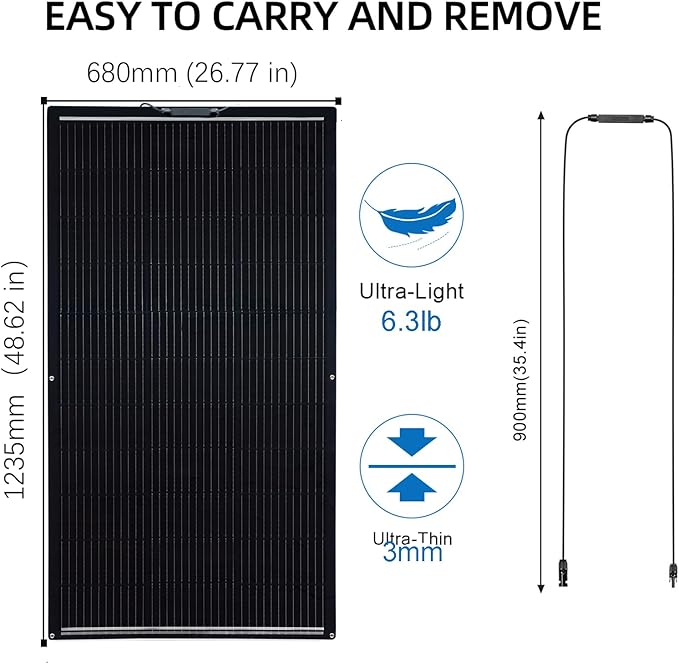Flexible Solar Panel 300W /2PCS 150W Fiberglass Monocrystalline Lightweight Module for Off-Grid RV Boat Van Cabin Uneven Surfaces 12V/24V Battery Charge (4)
