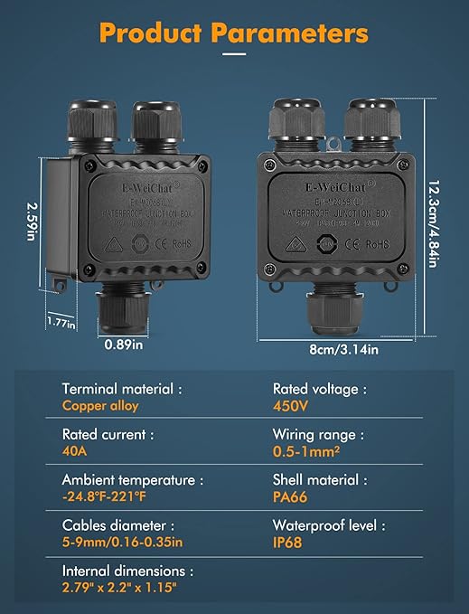 Junction Box - IP68 Waterproof 3 Way Electrical Junction Box M25 Electrical Boxes Project Enclosure Underground Cable Line Wires Power Cord Connector Protection 2 Pack