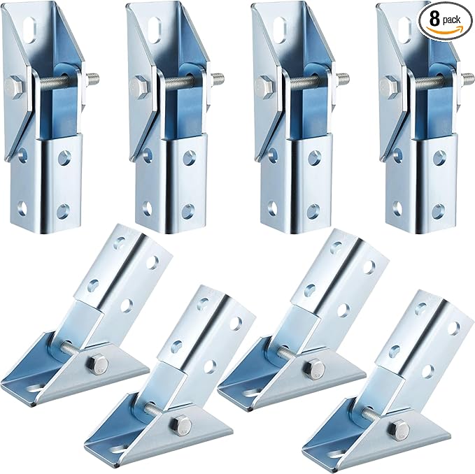 8 Pcs Adjustable Brace Fitting, Fit for 1/2" Bolt in 1-5/8" Strut Channel, Solar Panel Bracket Base 8 Hole Wing 180 Degree Turn Joint Connector Bracket for Mounting and Supporting Solar Panel