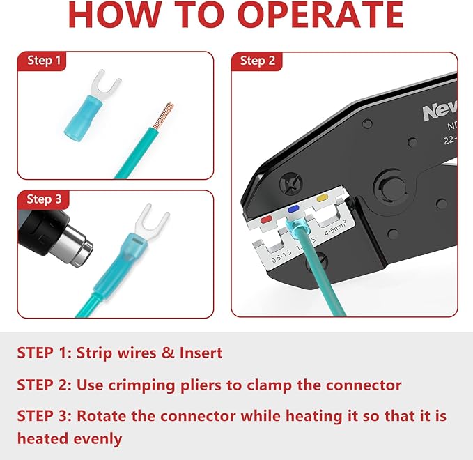 Newdeli Wire Crimping Tool for Heat Shrink Wire Connectors - AWG 22-10 Ratchet Wire Crimper Tool for Electrical Insulated Nylon Wire Terminals Heatshrink Butt Connectors Ratcheting Crimping Plier