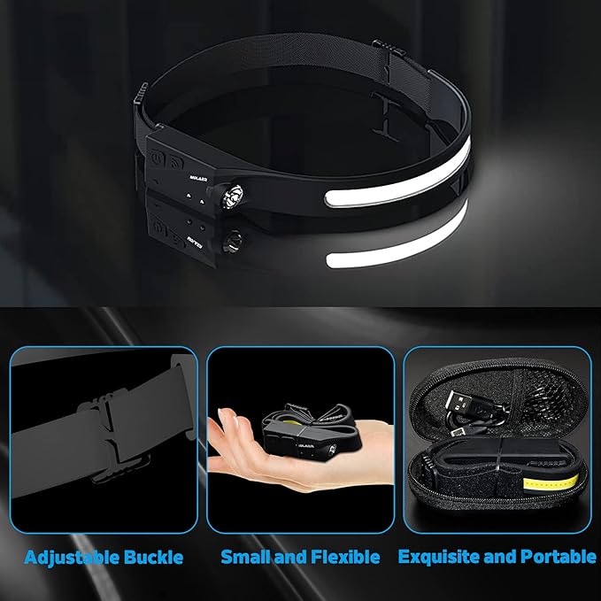 Headlamp Rechargeable, 230° Wide Beam Head Lamp, Motion Sensor LED Head lamp, 5 Modes Headlamps for Adults, Bright Head Lights for Forehead, Outdoor Camping Headlight