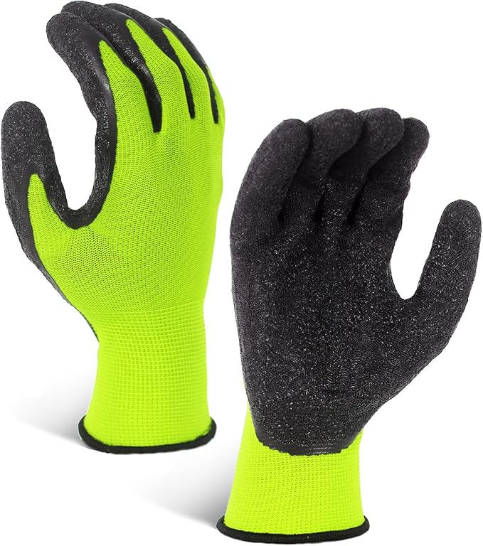 Evridwear Crinkle Latex Rubber Hand Coated Safety Work Gloves for Men Women General Multi Use Construction Warehouse Gardening Assembly Landscaping (X-Large,Green 12 Pairs)