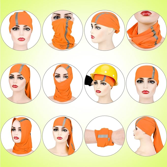 SATINIOR 4 Pcs Neck Gaiter for Men Reflective Face Mask Cover, UV Sun Protection Neon Balaclava Hi Vis Bandana for Work