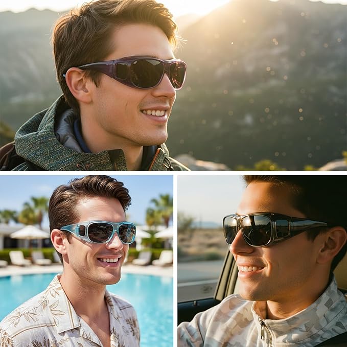 Myiaur Fit Over Glasses Sunglasses for Men Women， Polarized UV400 Protection, Anti-Glare for Driving & Outdoor Activities
