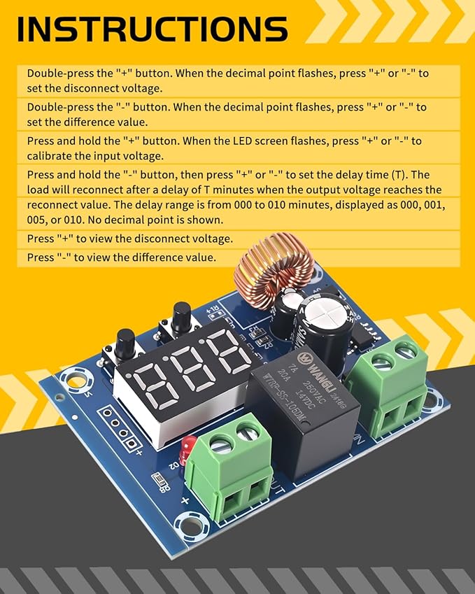 2pcs 12V-36V DC Digital Low Voltage Protector Disconnect Switch Cut Off Over Discharge Protection Module for Lead Acid Lithium Battery Solar Panel Lighting System