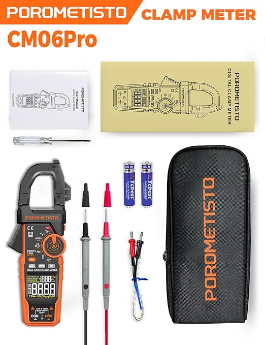 Inrush Clamp Meter With Flashlight,CM06Pro Clamp Multimeter,T-RMS 6000 Counts 1000A Amp Meter with VFD,LOZ,NCV,AC/DC Voltage Current,Continuity Capacitance Frequency Resistance Temperature