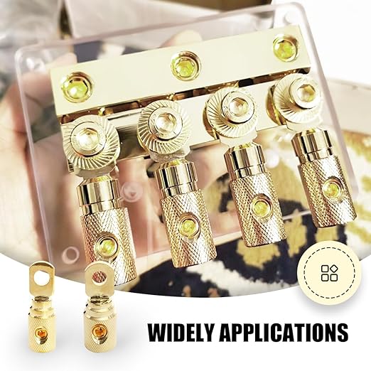 Car Audio Battery Terminal Connector Pure Brass Gold-Plated 4 Gauge Car Audio Amp Input Reducers for 4-6 Gauge Wire 2Pcs