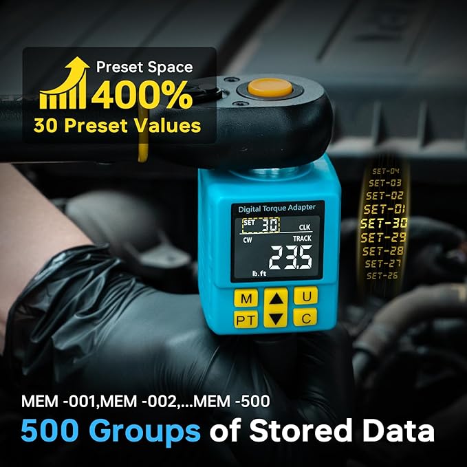 Heavy-duty Digital Torque Adapter, (±1% Accuracy, 40-300Ft-lb), 1/2" Digital Torque Wrench Adapter for Auto, Versatile Meter - Alert | Peak/Track | Preset | Store/Delete, for Machinery Repairs(406N.m)