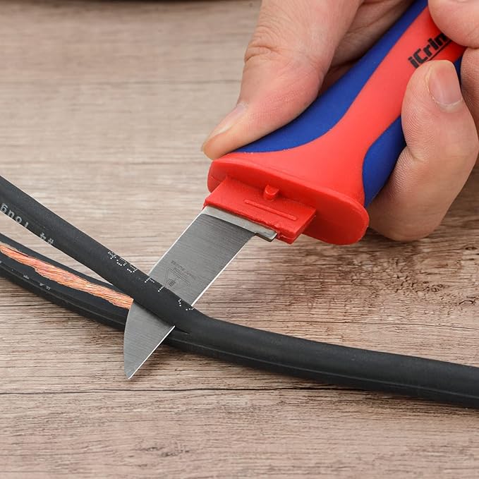 iCrimp Utility Knife for Cable Skinning, Wire Insulation Dismantling Knife, 2-Pack Insulated Electricians Cable Stripping Knives, Fixed Blade