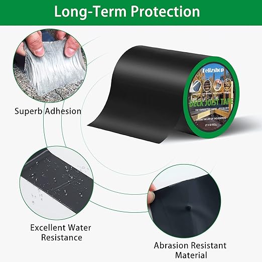 Joist Tape 2 Rolls, 0.75cm x 6'' x 50', Waterproof Butyl Adhesive for Decking, Wood Beams, Building Joists, Indoor or Outdoor Use