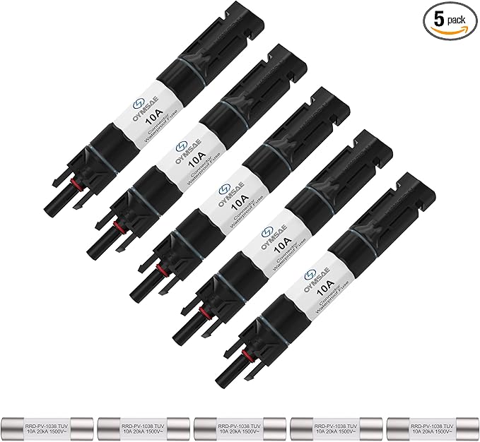 OYMSAE 5PCS 10A Solar Fuse Holder Inline Male and Female Connector 10 Amp PV Fuse for Solar Panel, Waterproof, Black