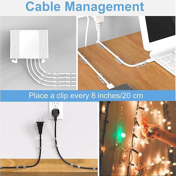 120 PCS Cable Clips (Small & Large),Adhesive Cable Clips for Wall,Finisher Wire Clamp for TV PC Laptop,Cable Management Clips Outdoor Light Clips