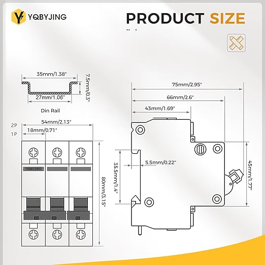 DC Circuit Breaker 10 Amp Solar Panel Disconnect Switch 12V-500V 3 Poles Miniature Solar Circuit Breaker for Outdoor PV Homes Battery, AC 110V DIN Rail MCB