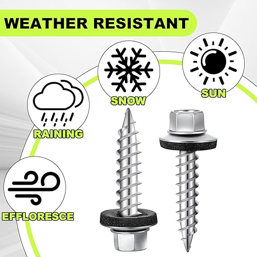 Tandefio Hex Head Metal Roofing Screws Galvanized Roof Self Starting Tapping Siding Sheet with Rubber Washer Seal for Wood Panels Summer(Zinc,1000 Pcs,#10 x 1)
