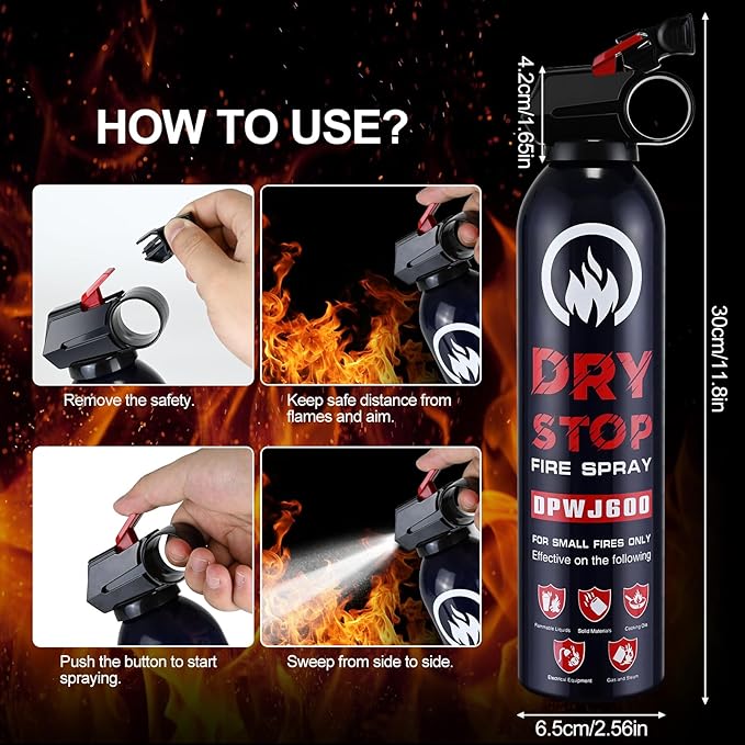 2PCS Fire Extinguisher for Home - Dry Stop Fire Extinguisher Spray, 600g Dry Chemical Fire Extinguisher for Kitchen, Car & Home | Portable, Fights Grease, Electrical & Vehicle Fires
