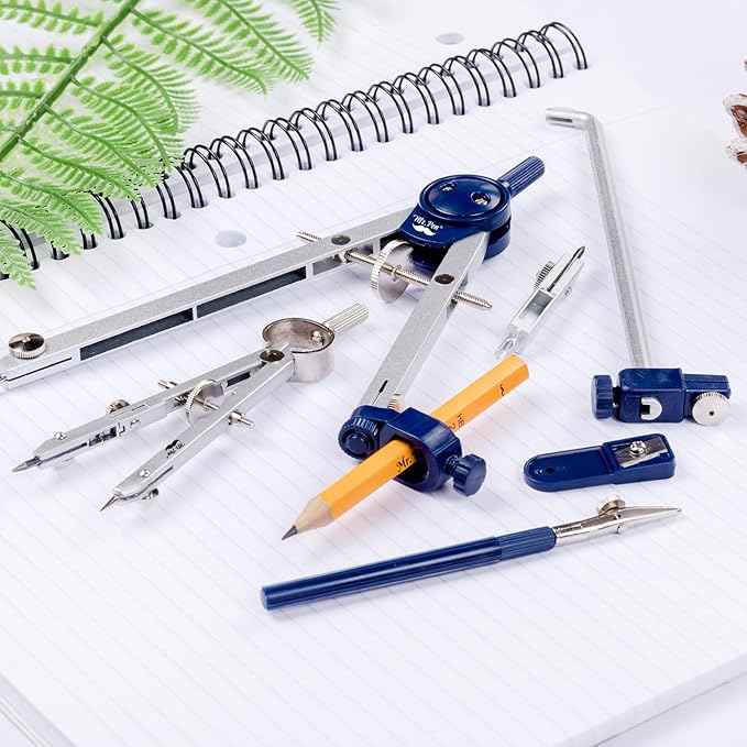 Mr. Pen- Professional Geometry Set Metal Compass, 7 pcs, Geometry Precision Tool Set with Shatterproof Storage Box, Drafting Tools & Drafting Kits
