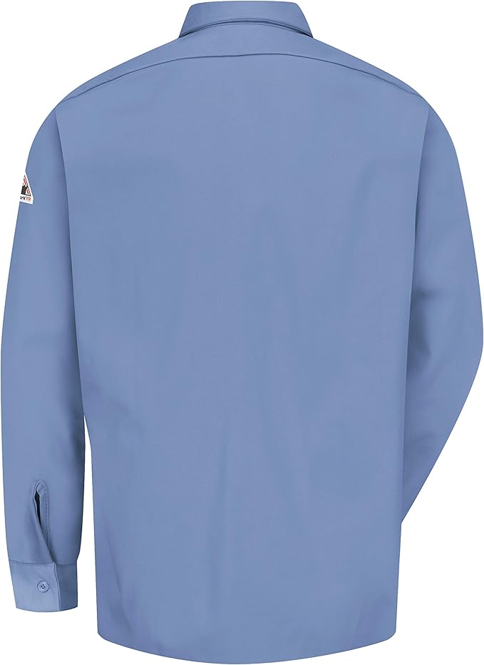 Bulwark Flame Resistant 7 oz Cotton/Nylon Excel FR ComforTouch Regular Work Shirt with Sleeve Vents, Lined Cuff, Light Blue, Medium