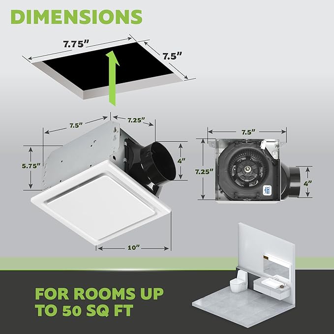 Homewerks 7140-50 Bathroom Fan Ceiling Mount Exhaust Ventilation, 1.0 Sones, 50 CFM, White