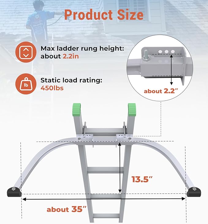 Extension Ladder Stabilizer for Roof Gutter, 450 Lbs Weight Rating, Standoff Roof Ladder Accessories, Lightweight and Easy to Use