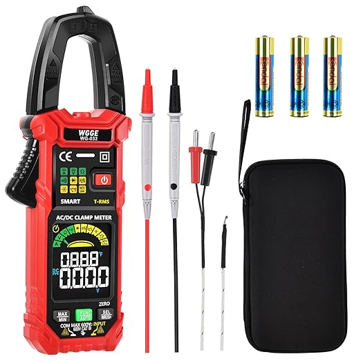 WGGE WG-032 Smart Digital Clamp Meter 6000 Counts T-RMS multimeter Auto-Ranging Voltmeter Amp Meter with AC/DC Current &Voltage NCV/Live Wire Inrush Resistance Diode, Built-in HD Color Screen