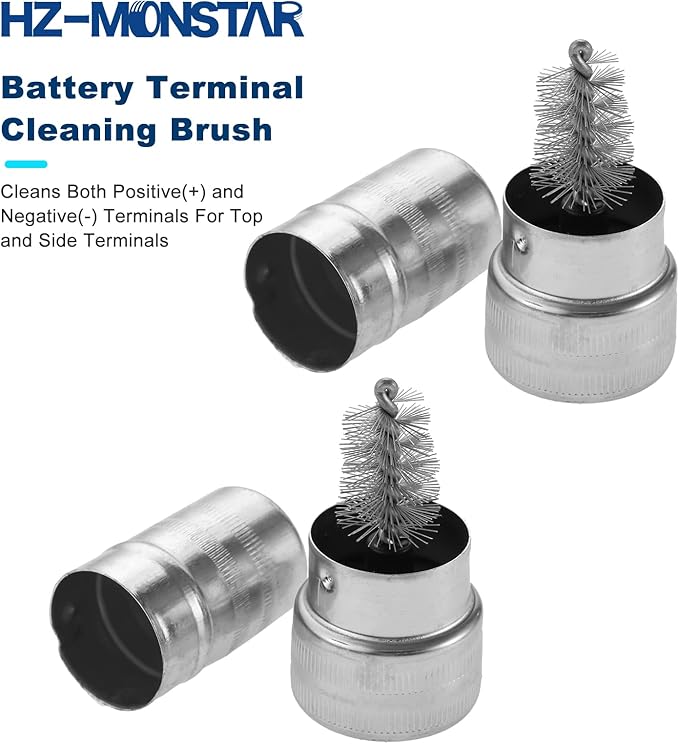 2 Pcs Battery Terminal Cleaning Brush and 10pcs Battery Terminal Anti-Corrosion Washers Protector Fiber 5 Green & 5 Red for Car Marine Boat Battery