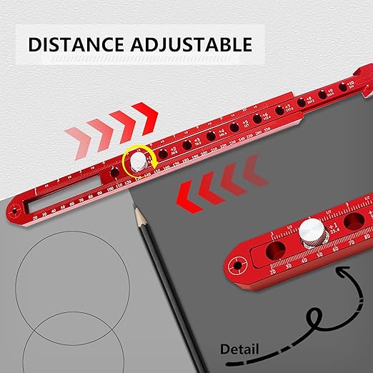 Large Compass for Drawing Circles, Portable Aluminum Alloy Woodworking Arc Ruler, Metric/British Carpenter Fixed-Point Marking Gauge Tool