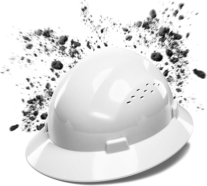 COOLJOB Full Brim Hard Hat, OSHA Construction Work Approved, HDPE Safety Helmet with 4 Point Adjustable Ratchet Suspension, Class E, G & C