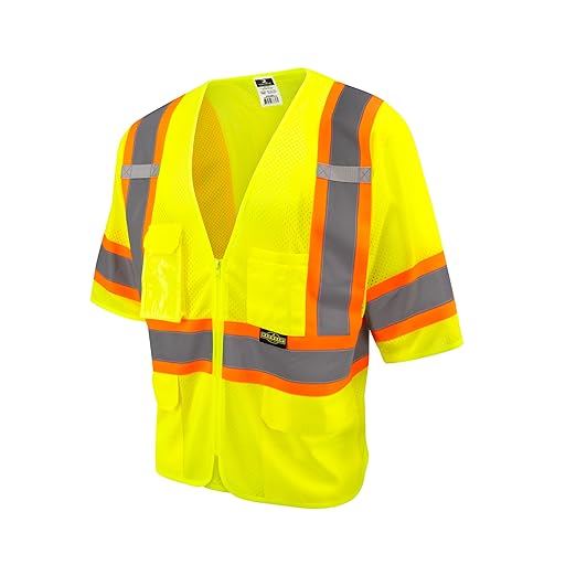 RADWEAR SV232-3 Class 3 Two-Toned Reflective Mesh Surveyor Safety Vest with Dual Side Zippers for Men and Women, Hi-Vis Green, 4X