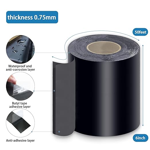 Deck Joist Tape 6''×50', 1 Pack Weather-Resistant Joist Tape for Decking, Waterproof Seal Antiseptic Butyl Decking Tape,Self-Adhesive Flashing Joists Tape for Wood Decks Beams Roof