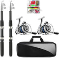 Telescopic Fishing Rod and Reel Combo, 2PCS 5.9FT Collapsible Fishing Pole Set with Pre-Loaded Spinning Reel Lures and Carrier Bag, Saltwater Freshwater Fishing Gear for Adults