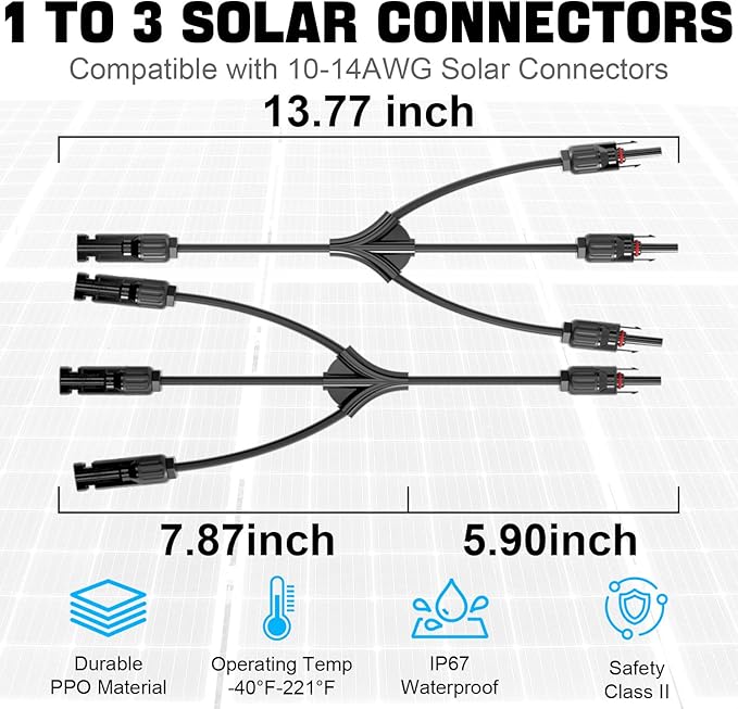 OYMSAE Solar Y Branch Adapter 1 to 3 - UL Certified Parallel Connectors Kit with M/FFF & F/MMM Plugs (Weatherproof)