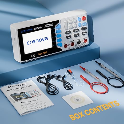 Crenova 30000 Counts True RMS Digital Multimeter, Desktop Bench Multimeter for Lab & Industrial Use. USB Data Logging, CAT II 600V. Measures Voltage, Current, Resistance, Capacitance, Temperature.