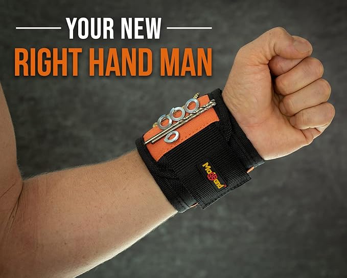 MagBand Magnetic Wristband for Holding Screws, Nails and Drilling Bits - 10 Strong Magnets - Men & Women's Tool Bracelet - Gift Ideas for Dad Husband Handyman or Handy Woman