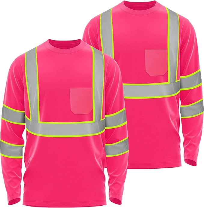W&H Hi Vis Safety Long Sleeve Shirts Reflective High Visibility Birdeyes Class 3 Shirts,Construction Work
