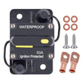 50 Amp Circuit Breaker with Manual Reset, DC 12V - 48V Circuit Protector for Marine Trolling Motor Car Amplifier RV Solar Truck ATV Inverter, Waterproof Surface-Mount Inline Fuse Holder