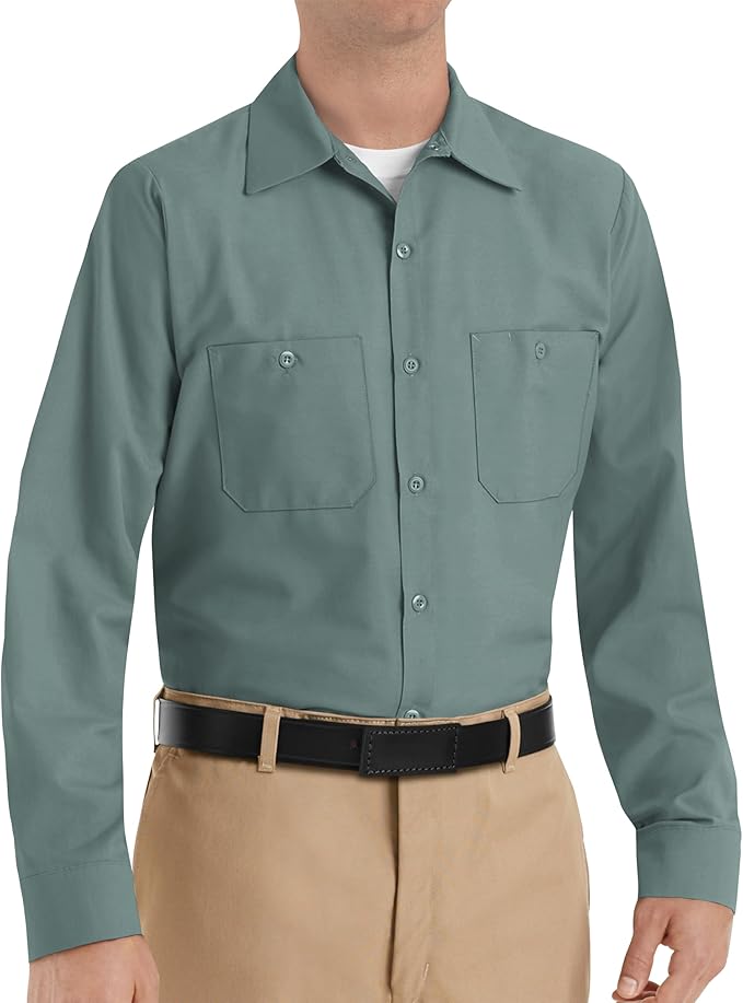 Red Kap Men's Long Sleeve Industrial Work Shirt | Moisture Wicking Button Up, Wrinkle Resistance Fights Fading & Stains