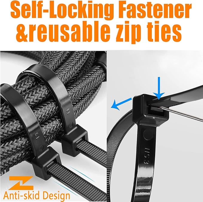 14inch Black Zip Ties Heavy Duty UV Resistant Nylon Cable Ties, 120lb Tensile Strength, 60Pack Durable Wire Ties, Heavy Duty Tie Straps Indoor and Outdoor Cable Management Solution by AGAOTIAN