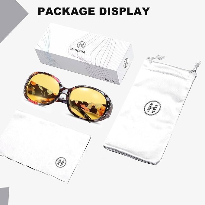 HAOLOTA Night Vision Driving Glasses Women Anti Glare Polarized, Wrap Around Nighttime Safety Glasses UV Protection