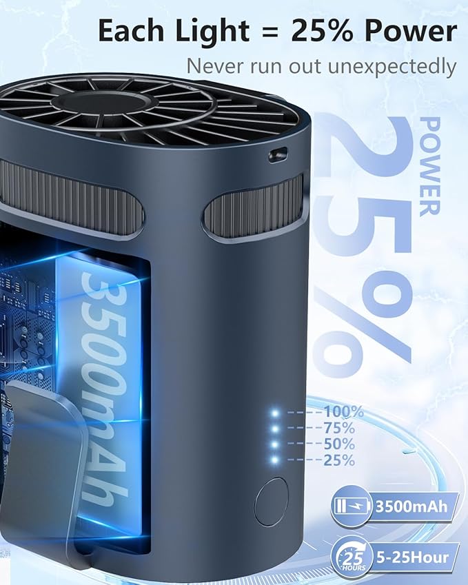 Waist Fan Clip on Cold Air-Mini Lightweight Portable Fan Rechargeable Battery Powered,Small Personal Wearable Shirt Belt Hard Hat Hip Back Body Fans,Cooling Hanging Neck Cooler Ac for Men Women Kids