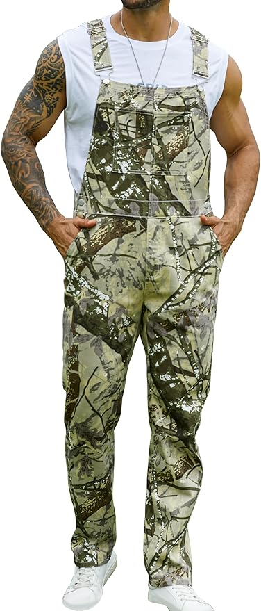 Camo Bibs Overalls for Men Adjustable Straps Work Utility Coveralls Camouflage Jumpsuit