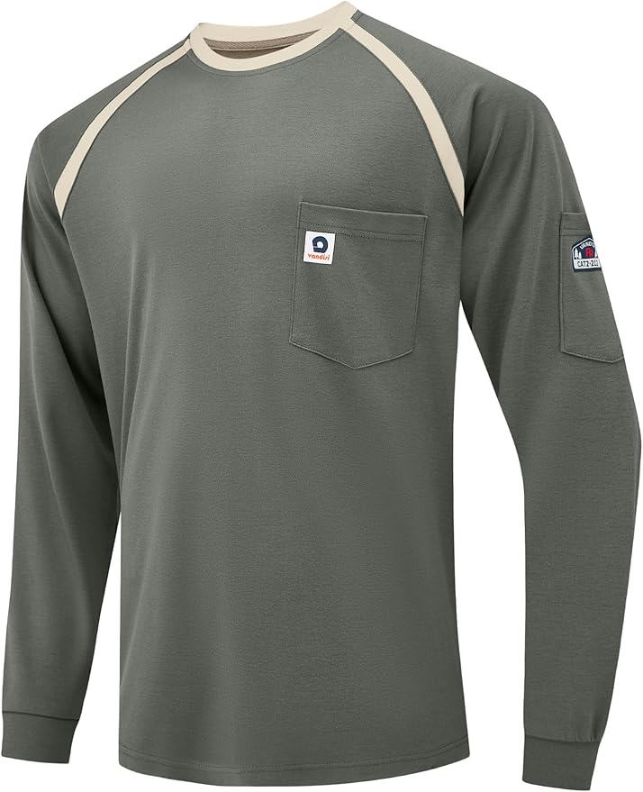 FR Shirts for Men 100% Cotton 5.5oz Lightweight NFPA2112/CAT2 Flame Resistant Shirts for Men Long Sleeve