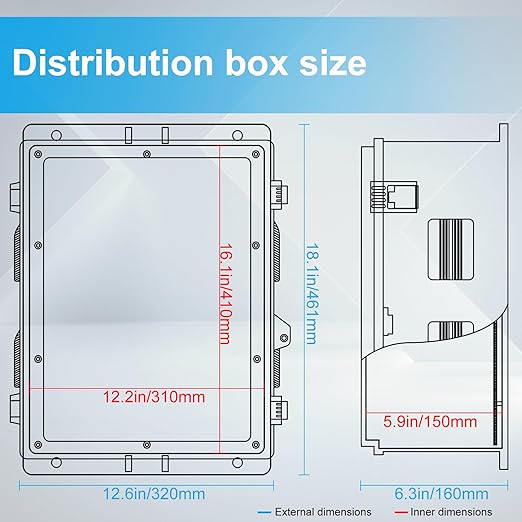 Outdoor Waterproof Electrical Junction Box, ABS Water Resistant Enclosure with Internal Mounting Panel & Hinged Cover (18.1" H* 12.6" L* 6.3" W)