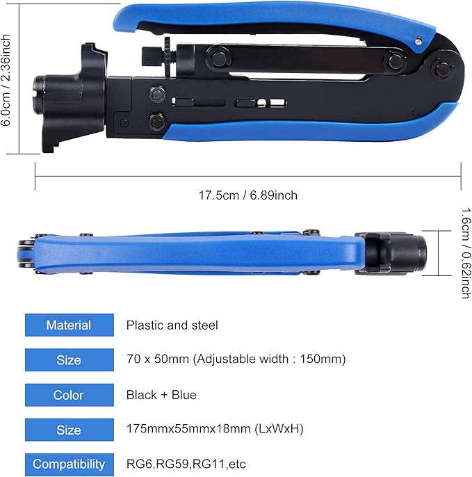 Knoweasy Coaxial Compression Tool Kit with Coax Cable Crimper, F-Type Crimper for RG6 RG59 RG11 and Coaxial Cable Stripper