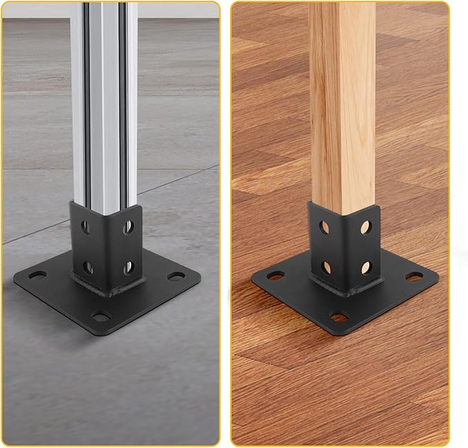 4 PCS Heavy Duty Channel Post Base for 1-5/8” Strut Channel with 4 Mounting Holes,Carbon Steel Q235B Black Powder-Coated Heavy-Duty Support ,Side Orientation