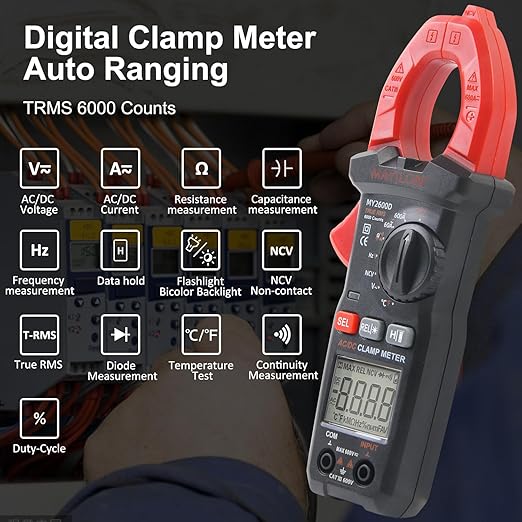 Digital Clamp Meter, Multimeter 6000Counts Volt Meter Auto-ranging Measures AC/DC Amp Clamp, NCV Non Contact Check Function (MAYILON MY2600D)