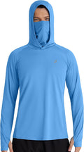 Roadbox Men's UPF 50+ Hooded Fishing Shirts Long Sleeve Sun Protection Hoodie, Hiking Running Swimming Rash Guard with Mask