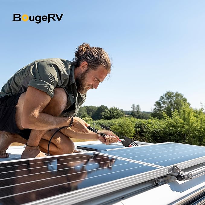BougeRV Solar Parallel Connectors for 2 Solar Panels, 2 to 4 Y Branch 10AWG Adapter Splitter Cable Wire Plug PV Tool Kit, Waterproof (MFF/FMM)